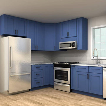 LessCare Danbury Blue 147 by 84 in. L Shaped Kitchen and 36 in. Double Sink
