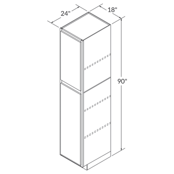 LessCare Alpina White Tall Pantry 18"W x 90"H Shaker Cabinet Wireframe