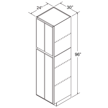 LessCare Newport Tall Pantry 30"W x 96"H Shaker Cabinet Wireframe