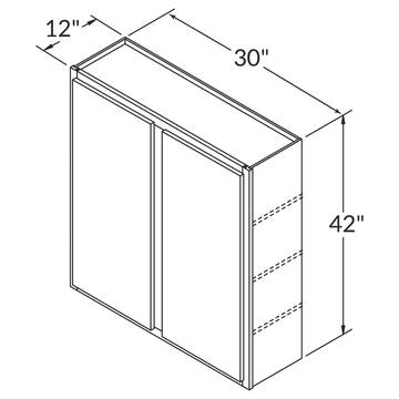 LessCare Danbury Blue Wall 30"W x 42"H Shaker Cabinet Wireframe
