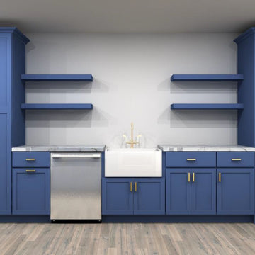 Wolf Classic Dartmouth Seaport Paint 165 in. Single Wall Kitchen with Island and 30 in. Farmhouse Sink