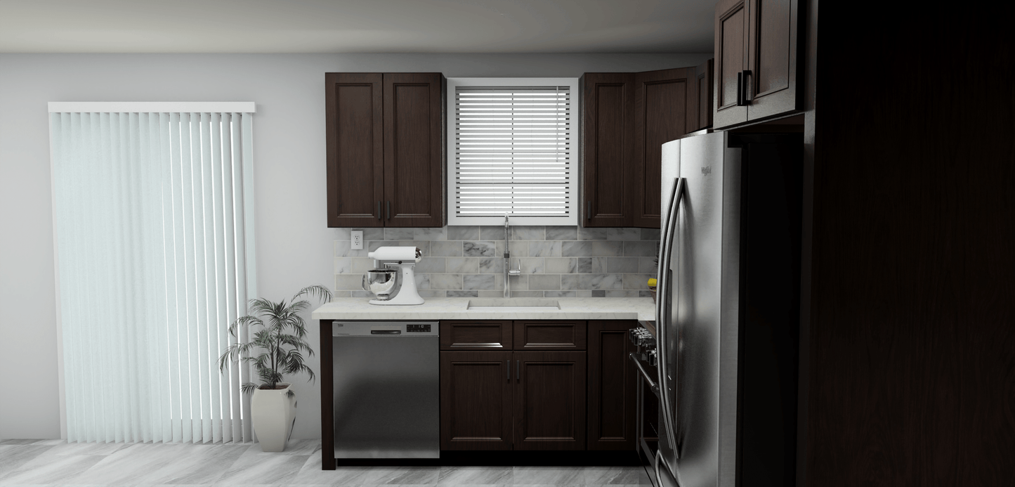 Fabuwood Allure Fusion Kona 8 x 11 L Shaped Kitchen Side Layout Photo