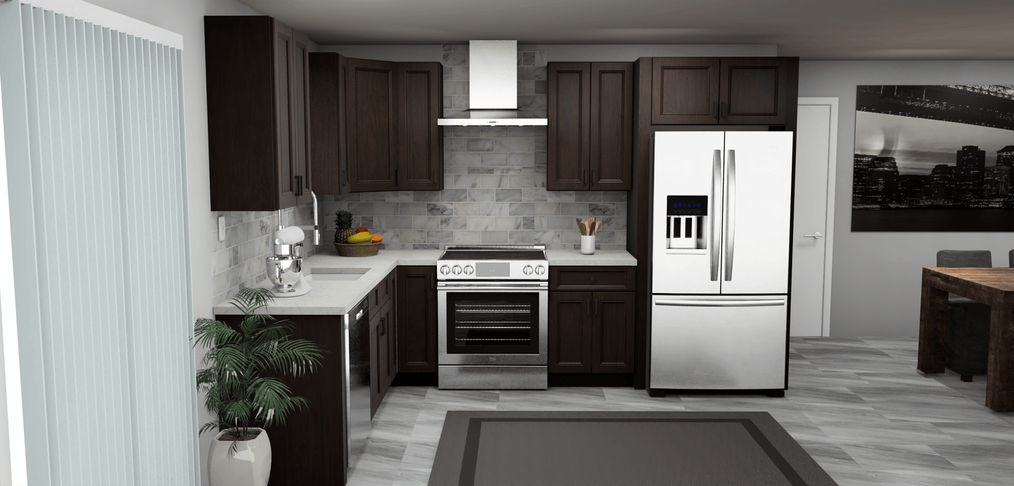 Fabuwood Allure Fusion Kona 8 x 11 L Shaped Kitchen Front Layout Photo