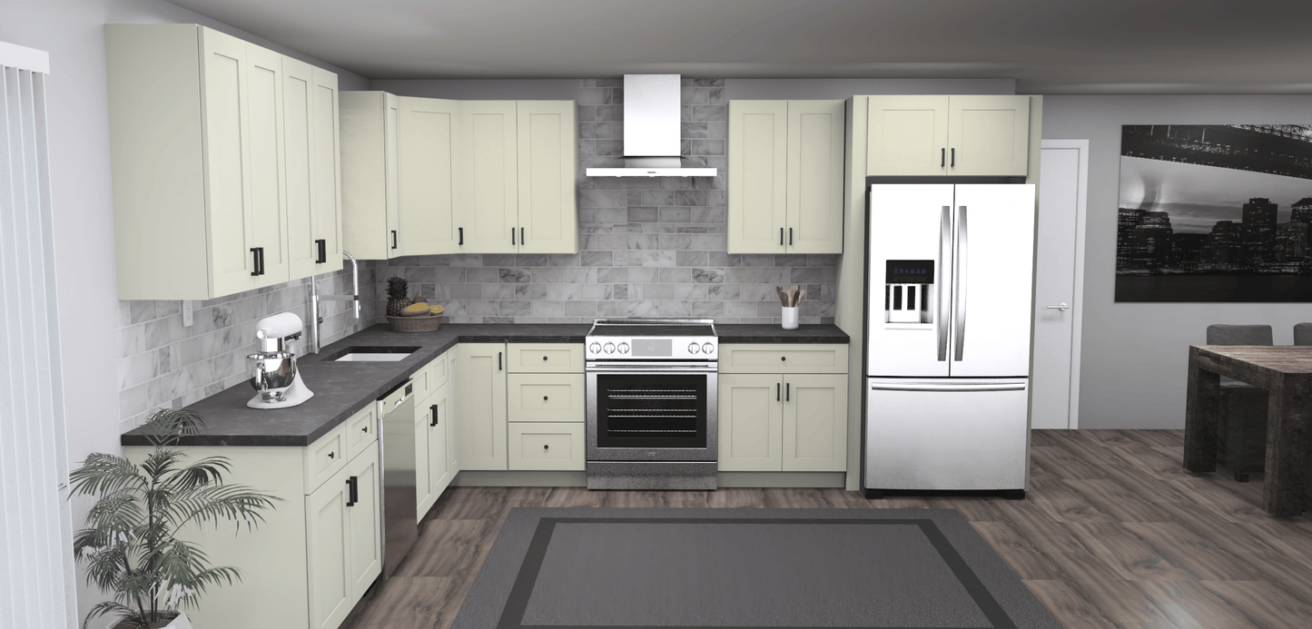 Fabuwood Allure Galaxy Linen 11 x 13 L Shaped Kitchen Front Layout Photo