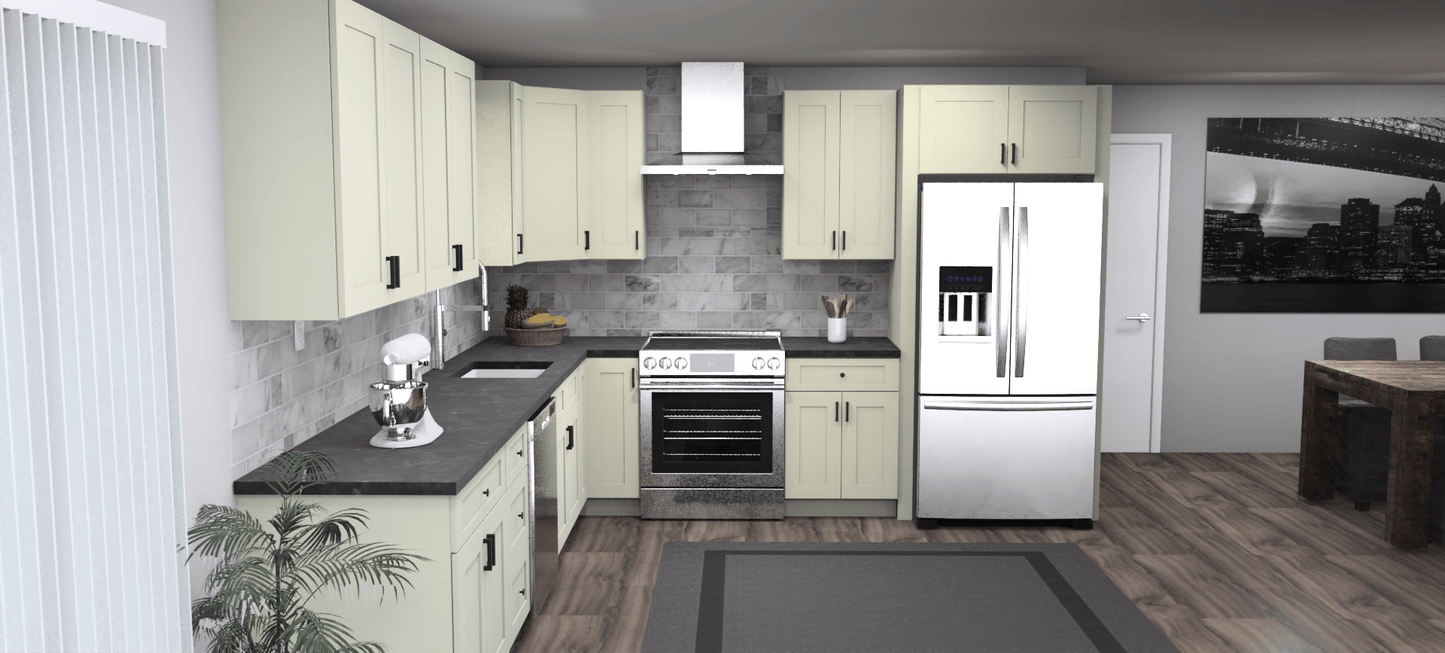 Fabuwood Allure Galaxy Linen 12 x 11 L Shaped Kitchen Front Layout Photo