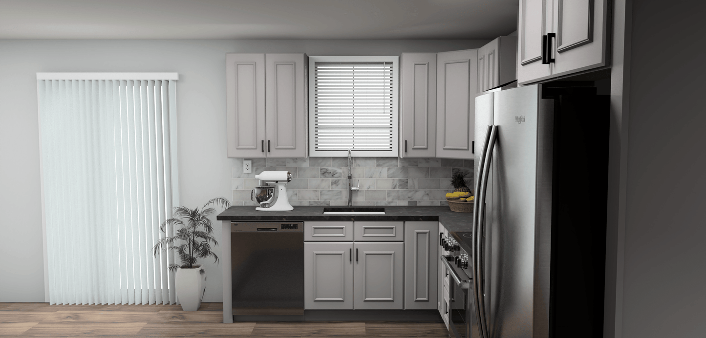 Fabuwood Allure Imperio Nickel 8 x 13 L Shaped Kitchen Side Layout Photo