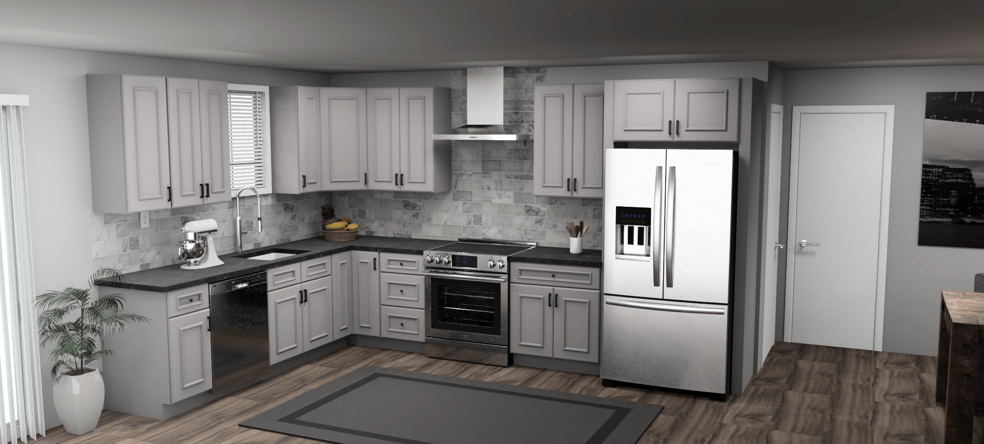 Smokey Gray Shaker L-Shaped 10x10 Full Kitchen Set