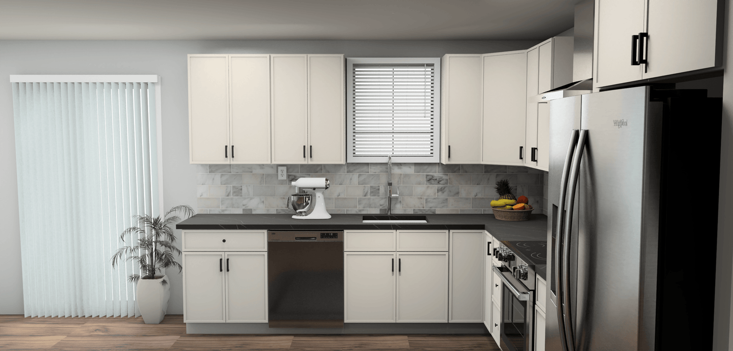 Fabuwood Allure Luna Dove 10 x 13 L Shaped Kitchen Side Layout Photo