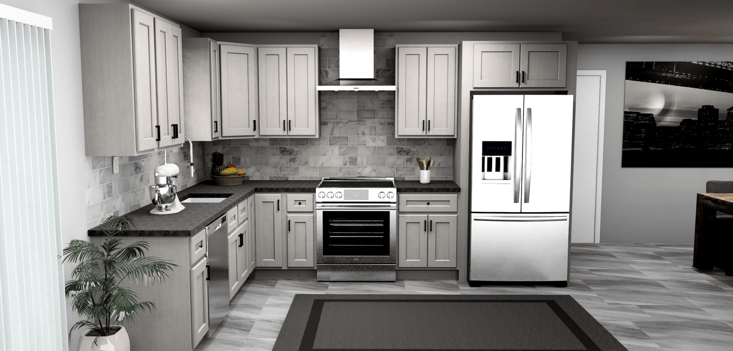 Fabuwood Quest Metro Mist 9 x 12 L Shaped Kitchen Front Layout Photo