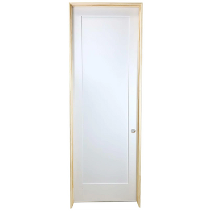 28 in x 80 in White 1-Panel Shaker Solid Core Primed MDF Prehung Interior Door