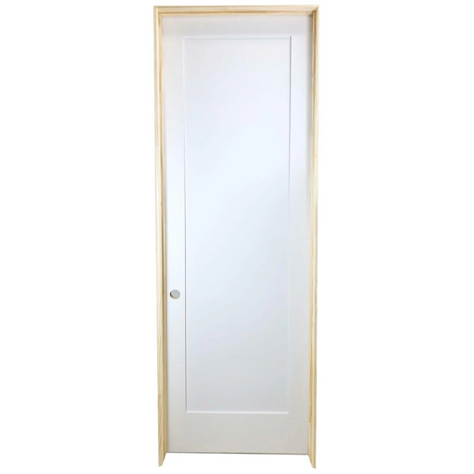 28 in x 80 in White 1-Panel Shaker Solid Core Primed MDF Prehung Interior Door