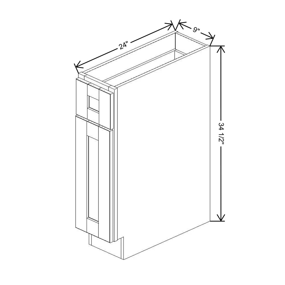 J&K White Shaker S8 Single Door Standard Base Cabinet - 9" W