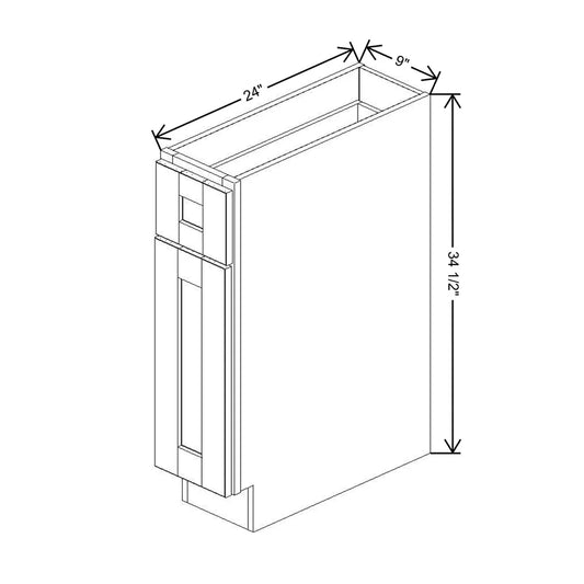 J&K White Shaker S8 Single Door Standard Base Cabinet - 9" W