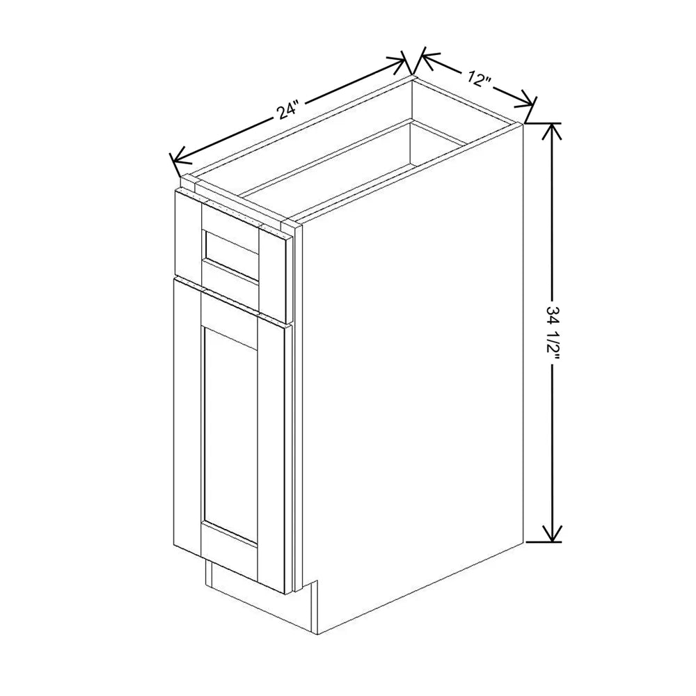 J&K White Shaker S8 Single Door Standard Base Cabinet - 12" W