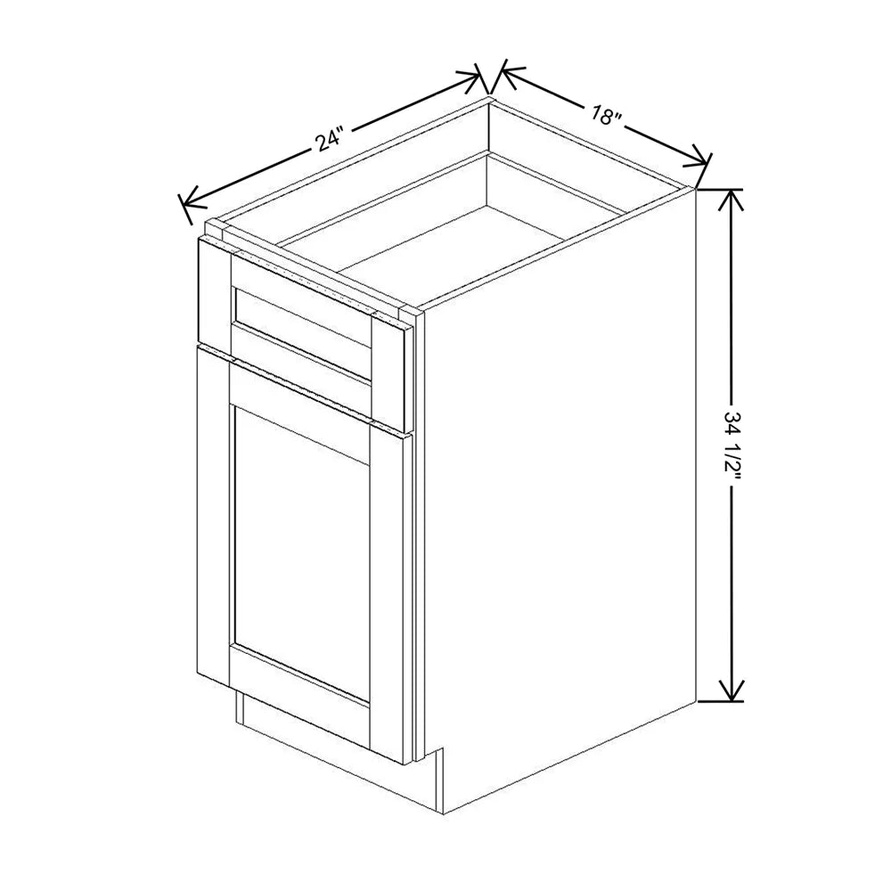 J&K White Shaker S8 Single Door Standard Base Cabinet - 18" W