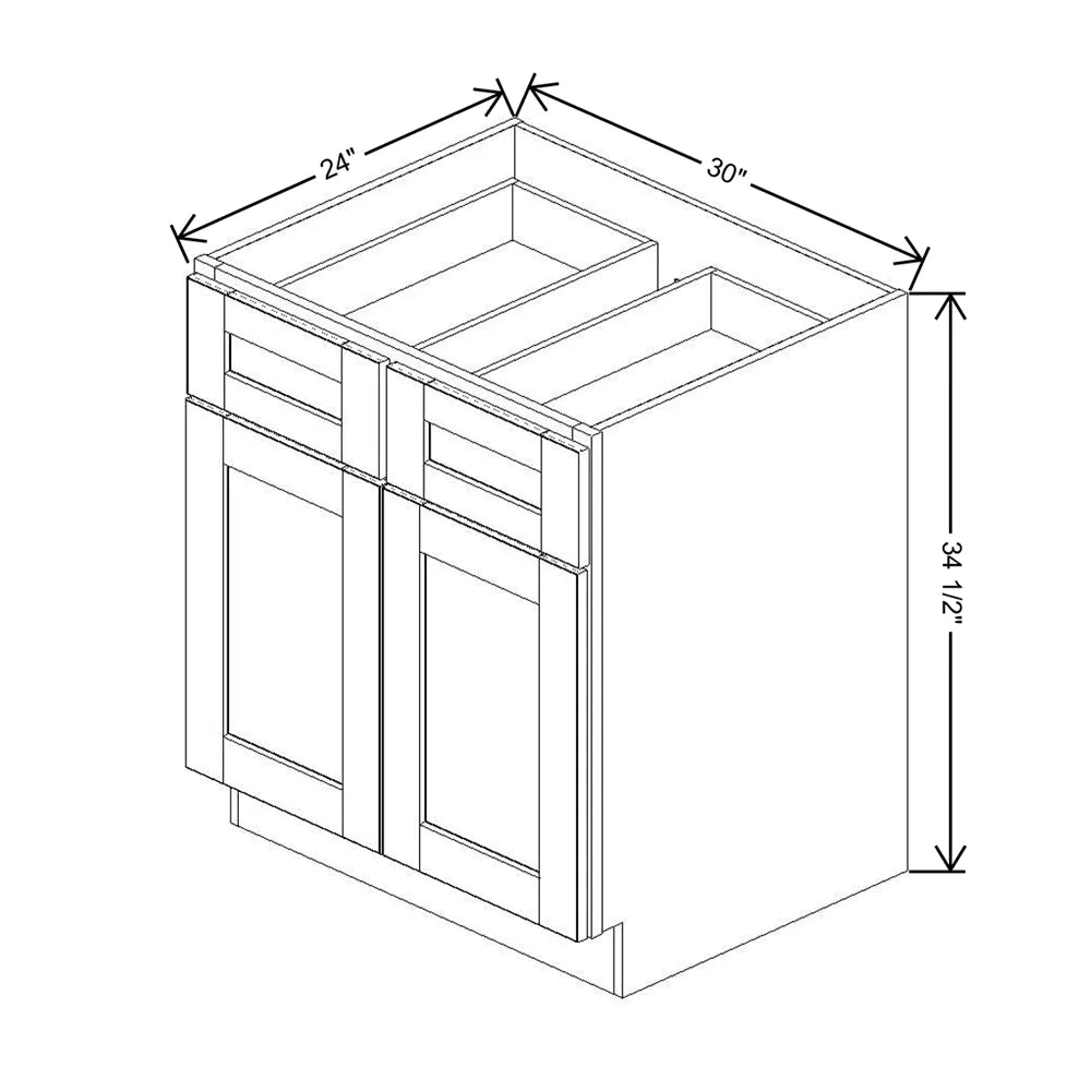 J&K White Shaker S8 Double Door Standard Base Cabinet - 30" W