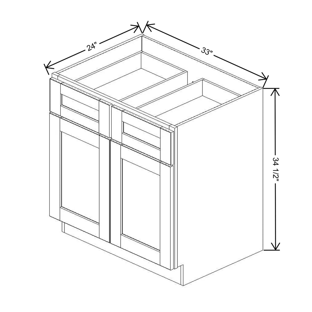 J&K White Shaker S8 Double Door Standard Base Cabinet - 33" W