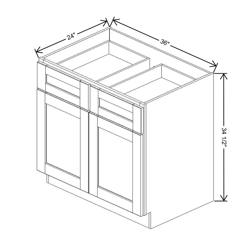 J&K White Shaker S8 Double Door Standard Base Cabinet - 36" W