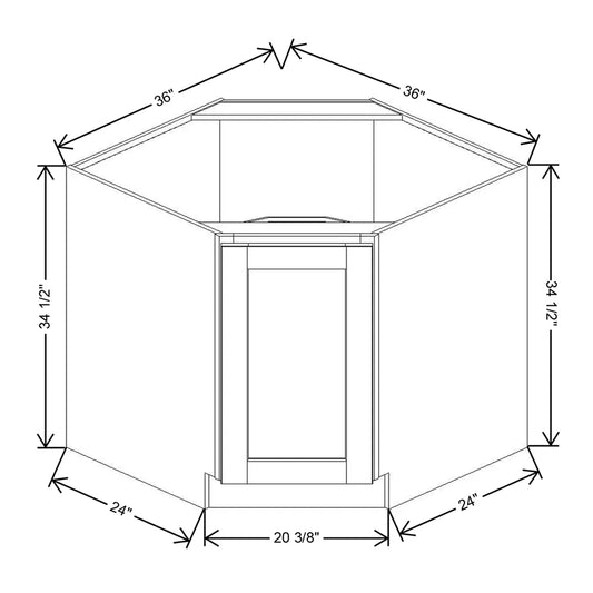 J&K Greige K3 Base Corner Diagonal w/With Round Lazy-Susan Tray - 36"W