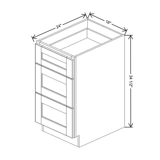 J&K White Shaker S8 Base w/3 Drawers - 18" W