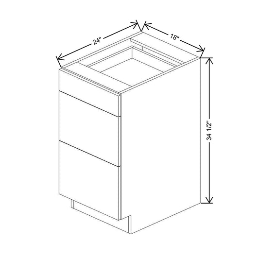 CNC Classic Highland White 18" W 3 Drawer Base Cabinet