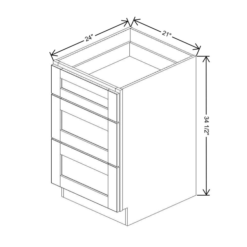 J&K White Shaker S8 Base w/3 Drawers - 21" W