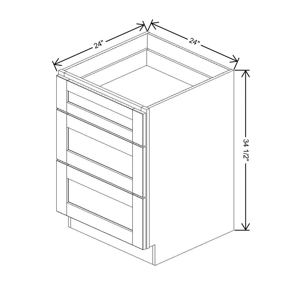 J&K White Shaker S8 Base w/3 Drawers - 24" W