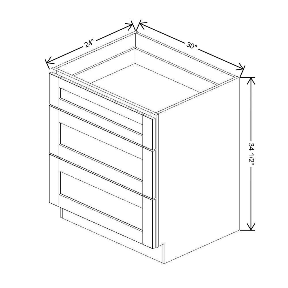 J&K White Shaker S8 Base w/3 Drawers - 30" W