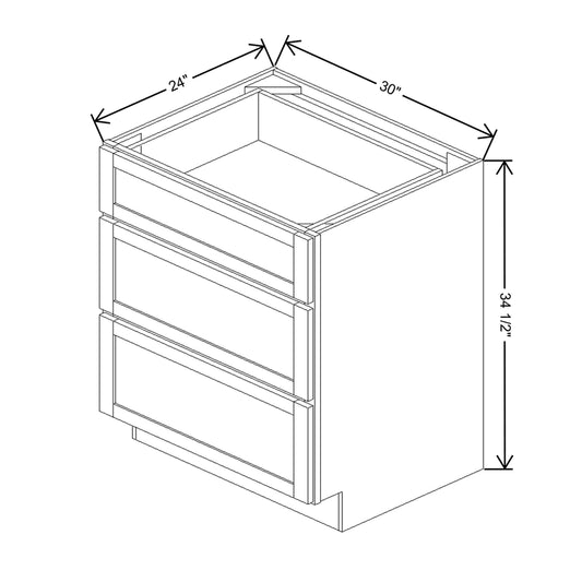 Wolf Classic Dartmouth Pewter Paint 30"W Base 3 Drawer Cabinet