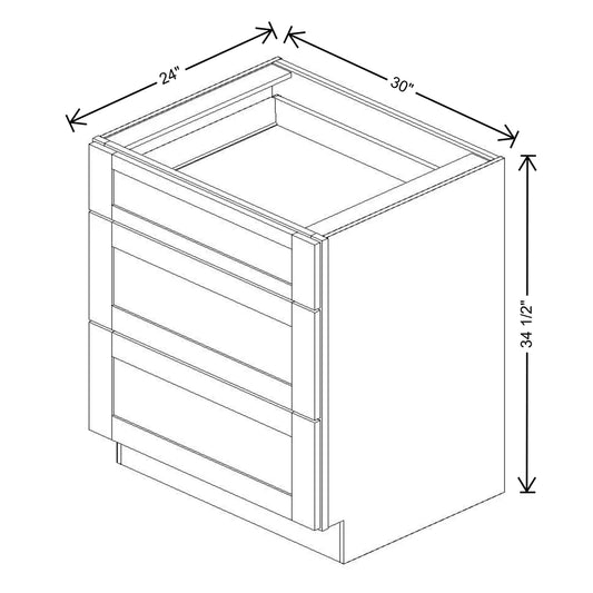 Fabuwood Allure Luna Desert Oak 30" W X 34 1/2" H X 24" D 3 Drawer Base Cabinet