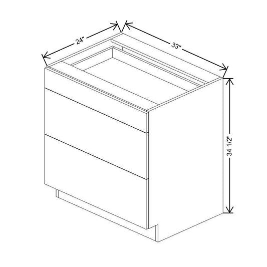 CNC Concord Newport White 33" W 3 Drawer Base Cabinet