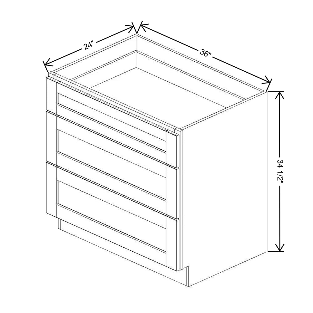 J&K White Shaker S8 Base w/3 Drawers - 36" W