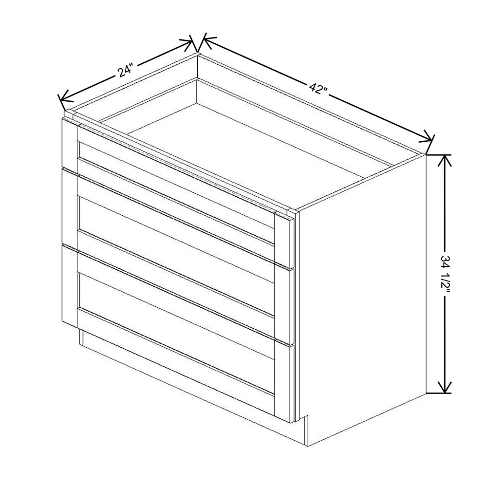 J&K White Shaker S8 Base w/3 Drawers - 42" W