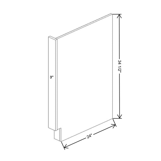 J&K White Shaker S8 Dishwasher Panel w/Return Filler 3" W x 34 1/2" H x 24" D