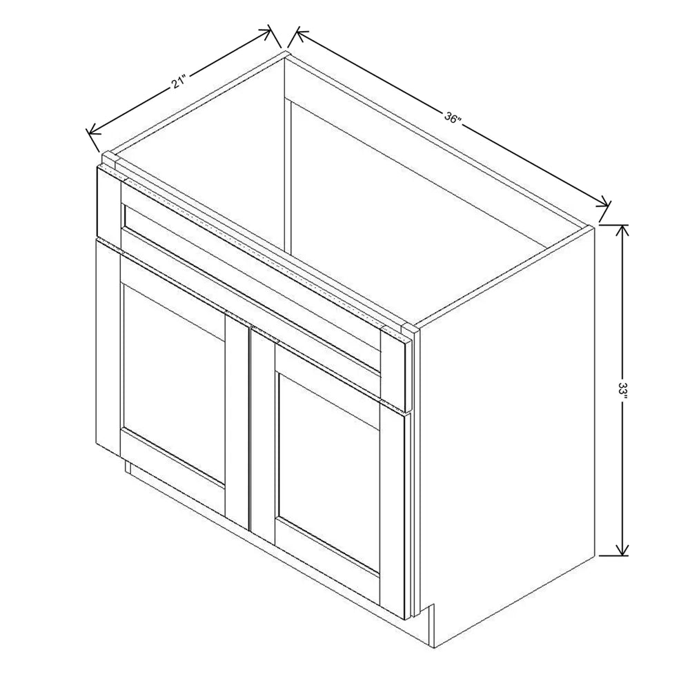 J&K White Shaker S8 Vanity Base Sink Door/False Drawer 36" W x 33" H x 21" D