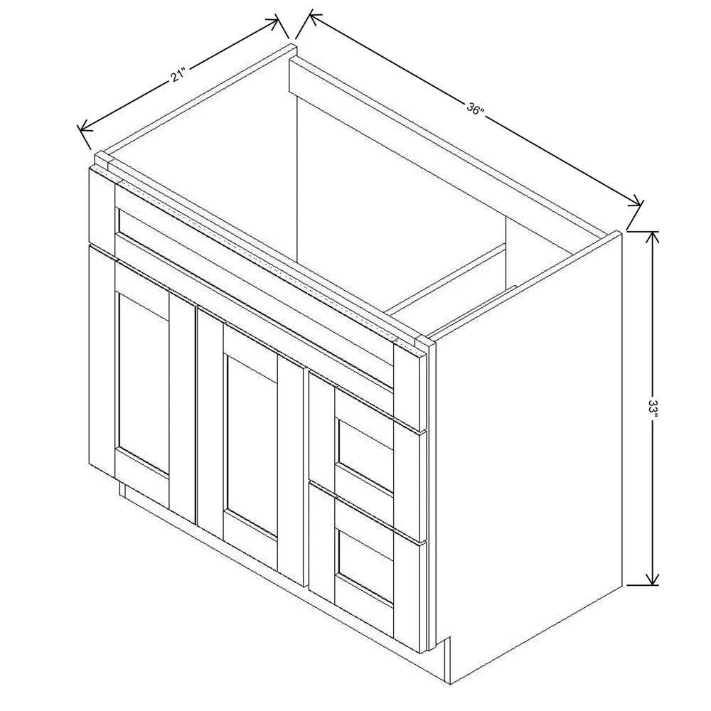 J&K White Shaker S8 Vanity Sink Combo 36" W x 33" H x 21" D