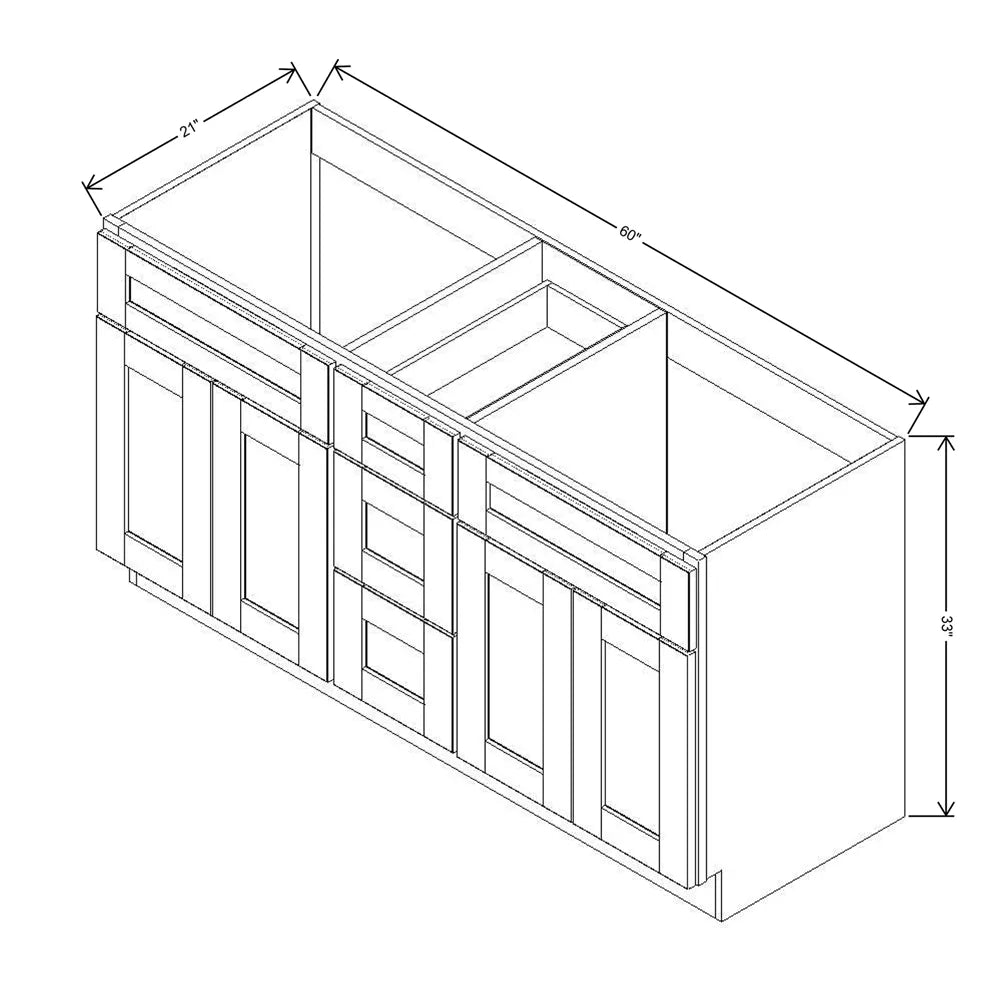 J&K White Shaker S8 Vanity Sink Combo 60" W x 33" H x 21" D