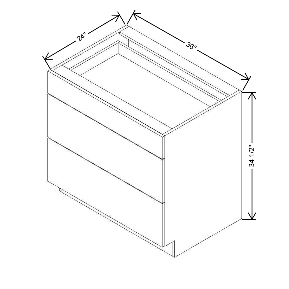 Modernform Cabinet Matte Grey 36" W X 34 1/2" H X 24" D  3 Drawer Base Cabinet
