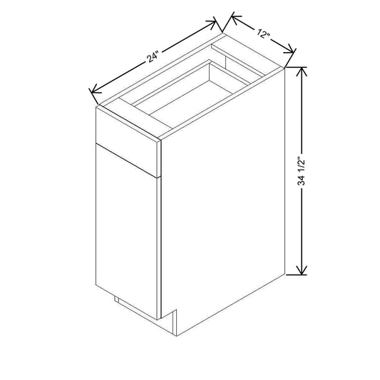 Modernform Cabinet Gloss White 12" W X 34 1/2" H X 24" D Single Door Base Cabinet