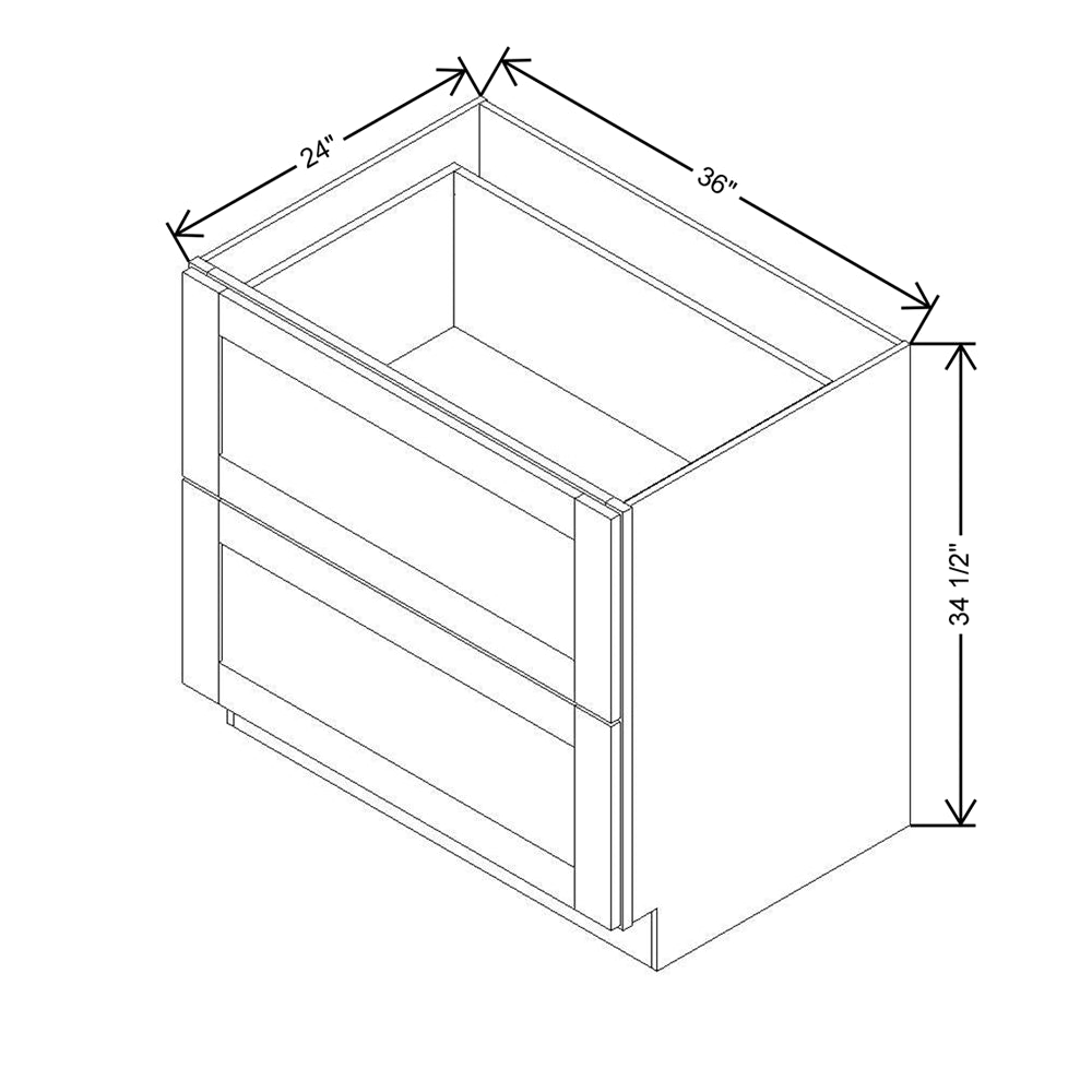 Modernform Cabinet Grey Shaker 36" W X 34 1/2" H X 24" D  2 Drawer Base Cabinet