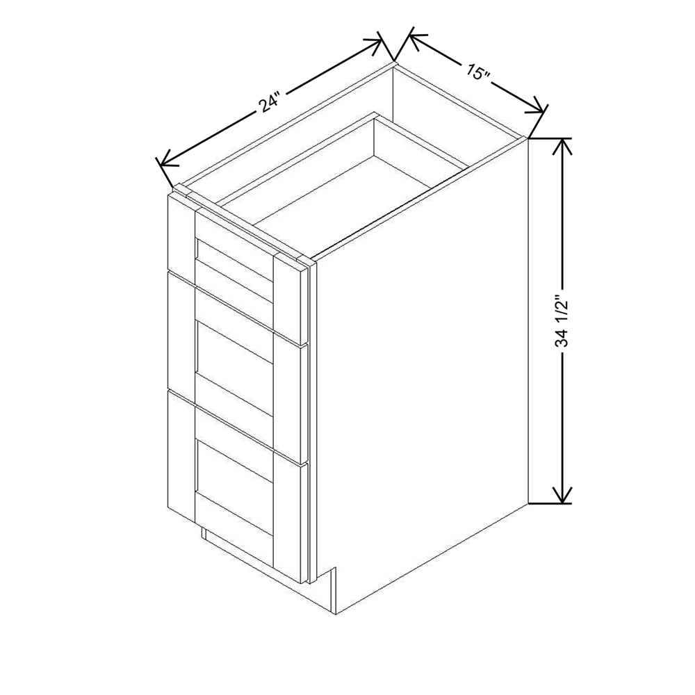 Modernform Cabinet Slate Shaker 15" W X 34 1/2" H X 24" D  3 Drawer Base Cabinet