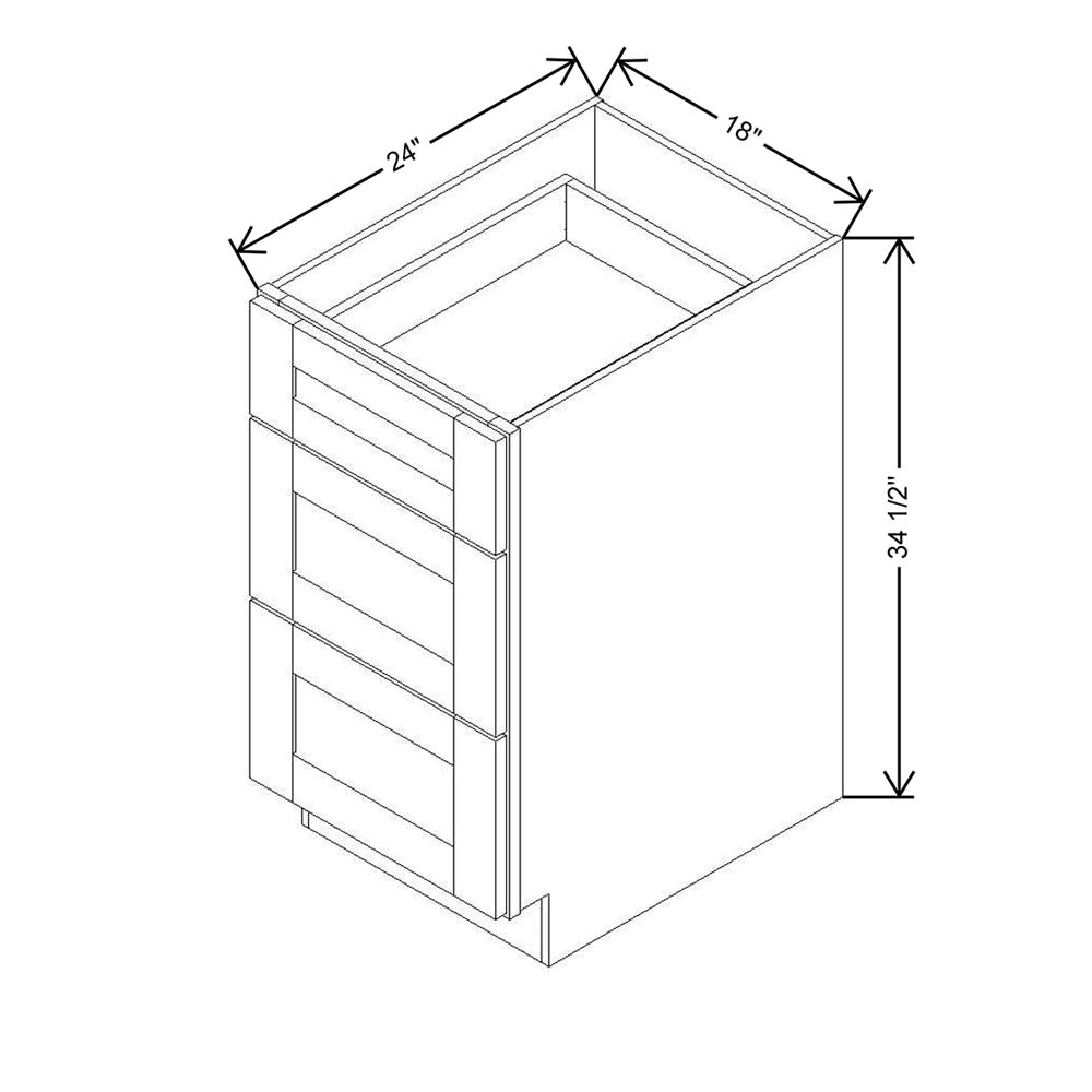 Modernform Cabinet Slate Shaker 18" W X 34 1/2" H X 24" D  3 Drawer Base Cabinet