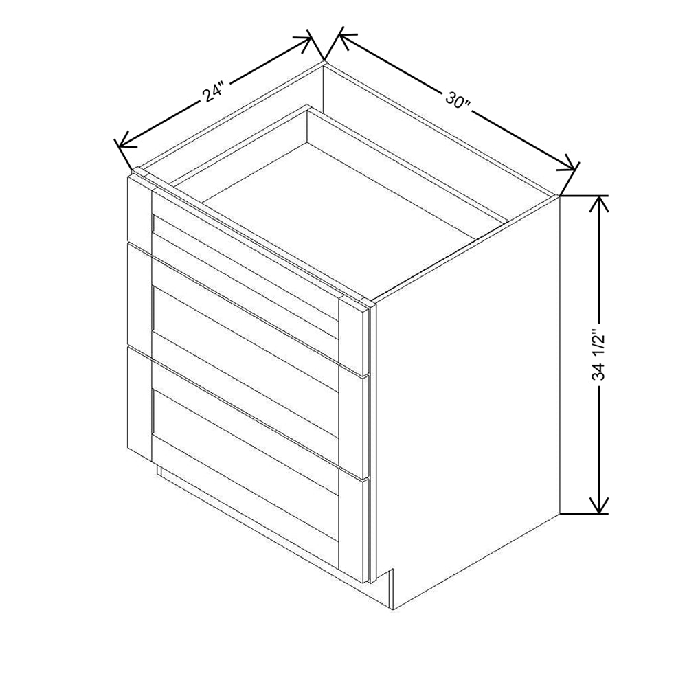 Modernform Cabinet Natural Shaker 30" W X 34 1/2" H X 24" D  3 Drawer Base Cabinet