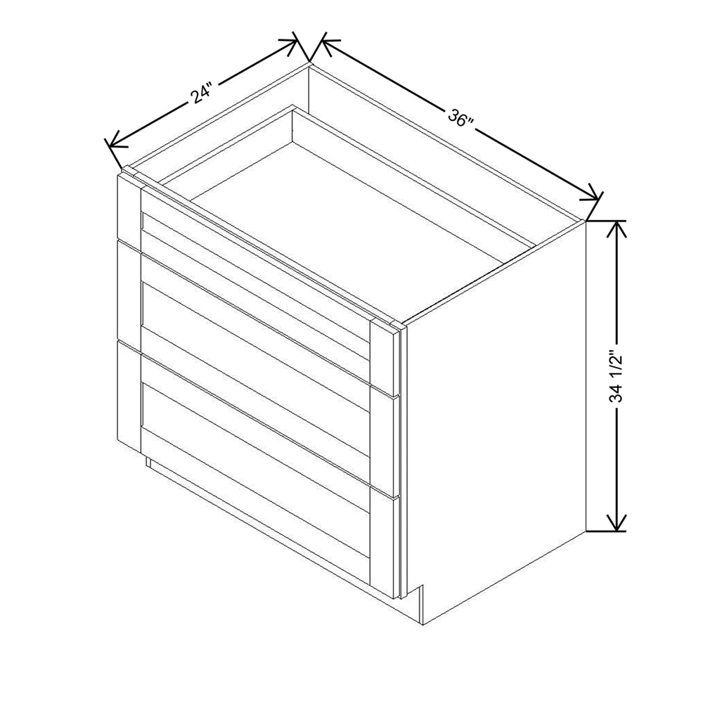 Modernform Cabinet Natural Shaker 36" W X 34 1/2" H X 24" D  3 Drawer Base Cabinet