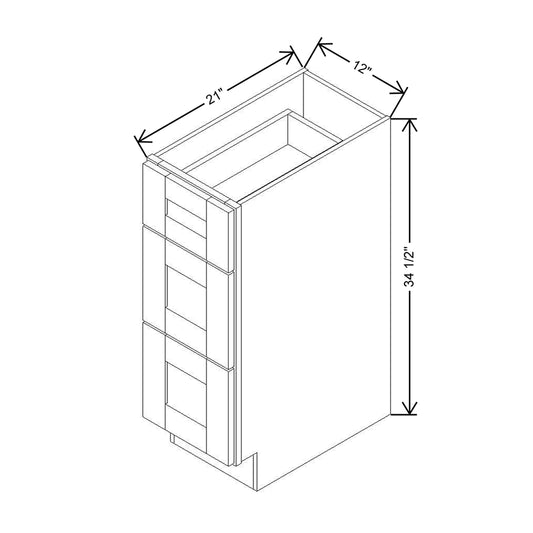 Modernform Cabinet White Shaker 12" W X 34 1/2" H X 21" D Vanity Base with 3 Drawers