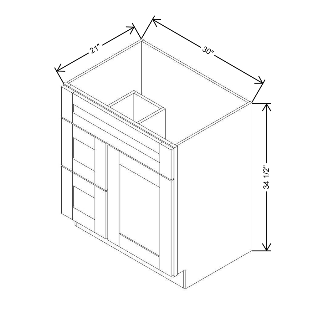 Modernform Cabinet Natural Shaker 30" W X 34 1/2" H X 21" D Combo Cabinet w/2 Tub Drawers