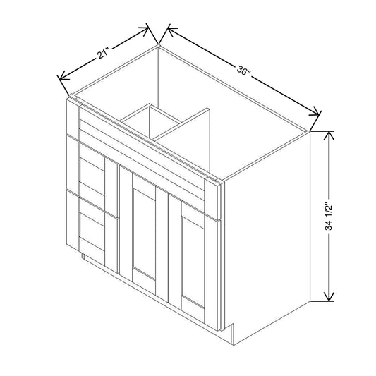 Modernform Cabinet Slate Shaker 36" W X 34 1/2" H X 21" D Combo Cabinet w/2 Tub Drawers