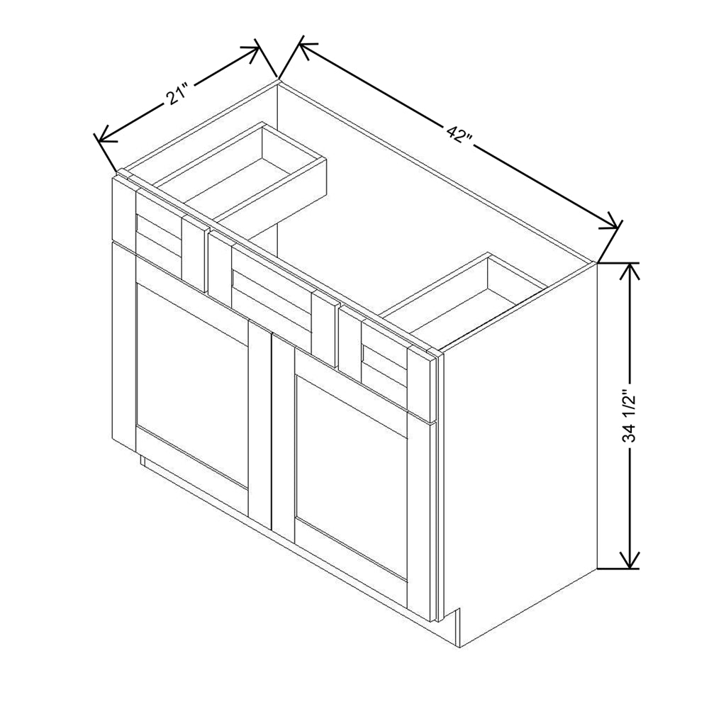 Modernform Cabinet Slate Shaker 42" W X 34 1/2" H X 21" D Combo Cabinet w/2 Side Drawers
