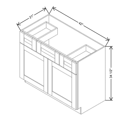 Modernform Cabinet Slate Shaker 42" W X 34 1/2" H X 21" D Combo Cabinet w/2 Side Drawers