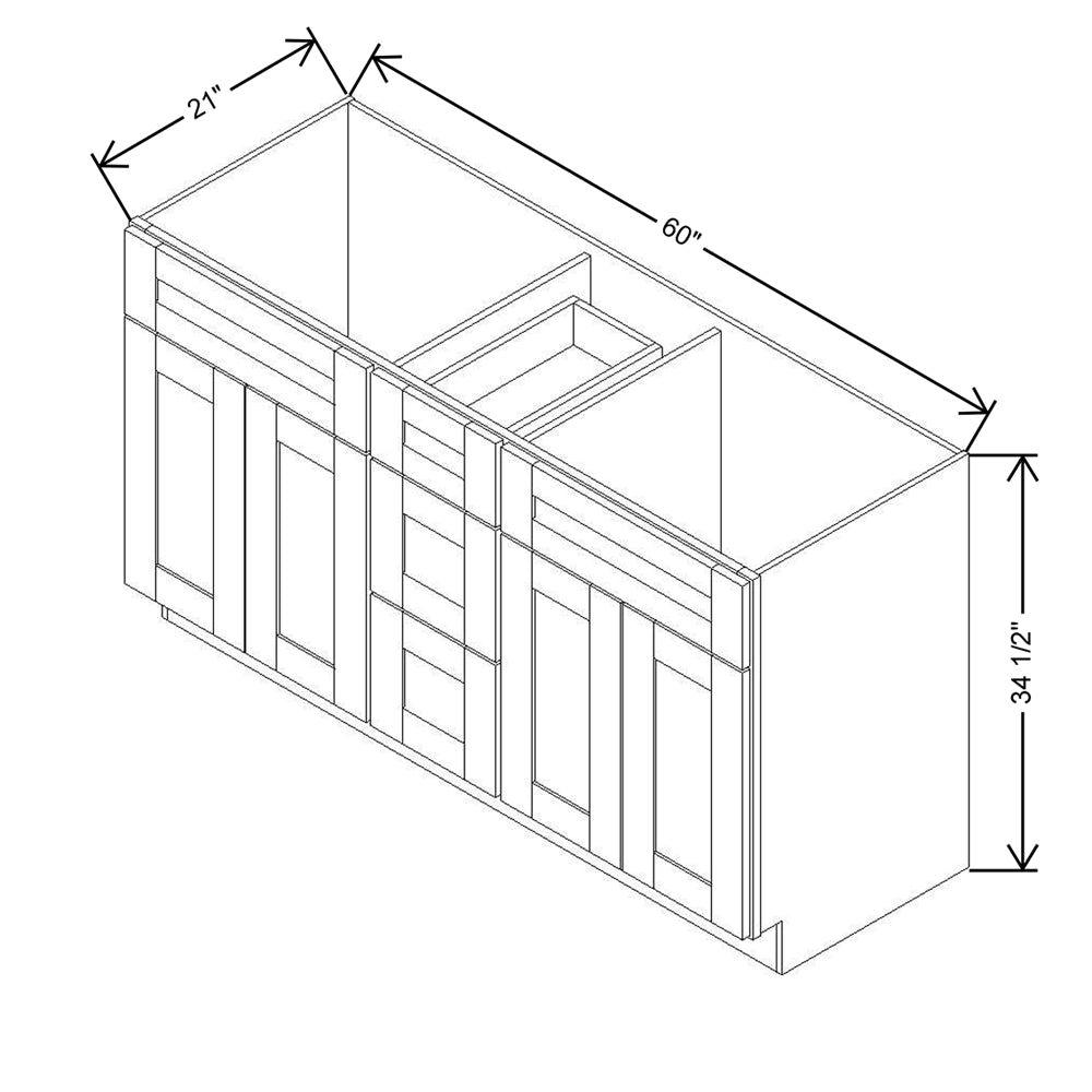 Modernform Cabinet Natural Shaker 60" W X 34 1/2" H X 21" D Combo Cabinet 2 Doors/3 Drawers/2 False Front